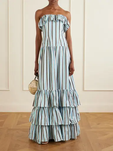 Marrakshi Life Ruffled Striped Cotton Maxi Dress | Thumbnail 2