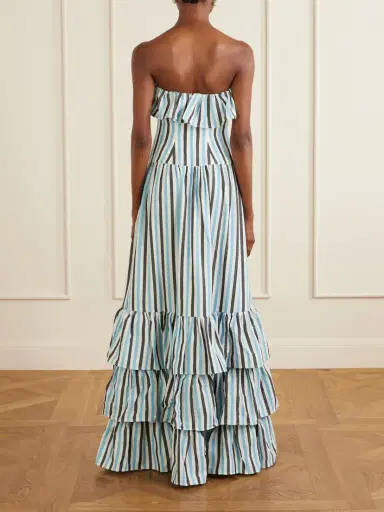 Marrakshi Life Ruffled Striped Cotton Maxi Dress | Thumbnail 3