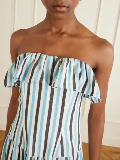 Marrakshi Life Ruffled Striped Cotton Maxi Dress | Thumbnail 4