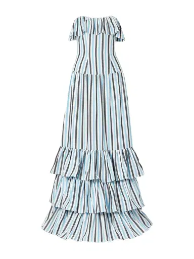 Marrakshi Life Ruffled Striped Cotton Maxi Dress | Thumbnail 1