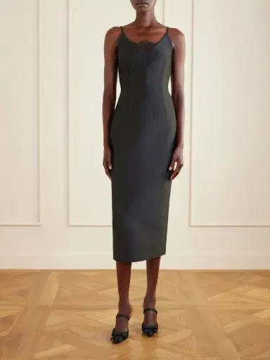Emilia Wickstead + Manolo Blahnik Libera Lace-trimmed Cady Midi Dress | Thumbnail 2 Emilia Wickstead + Manolo Blahnik Libera Lace-trimmed Cady Midi Dress | Thumbnail 2