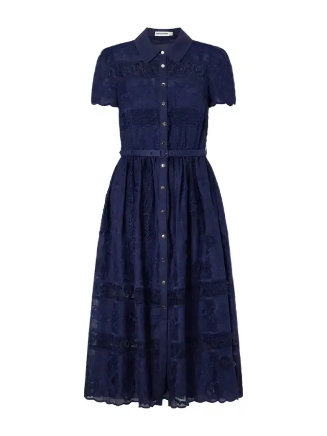 Belted Embroidered Lace-trimmed Ramie Midi Dress