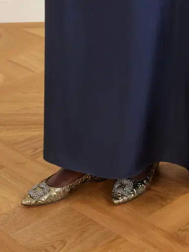 Manolo Blahnik + Emilia Wickstead Hangisi Crystal-embellished Metallic Jacquard Ballet Flats | Thumbnail 2