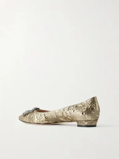 Manolo Blahnik + Emilia Wickstead Hangisi Crystal-embellished Metallic Jacquard Ballet Flats | Thumbnail 3