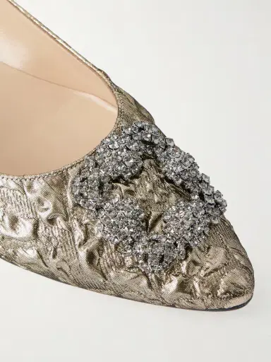 Manolo Blahnik + Emilia Wickstead Hangisi Crystal-embellished Metallic Jacquard Ballet Flats | Thumbnail 5