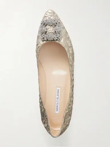 Manolo Blahnik + Emilia Wickstead Hangisi Crystal-embellished Metallic Jacquard Ballet Flats | Thumbnail 6