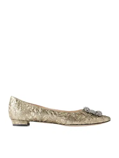 Manolo Blahnik + Emilia Wickstead Hangisi Crystal-embellished Metallic Jacquard Ballet Flats | Thumbnail 1
