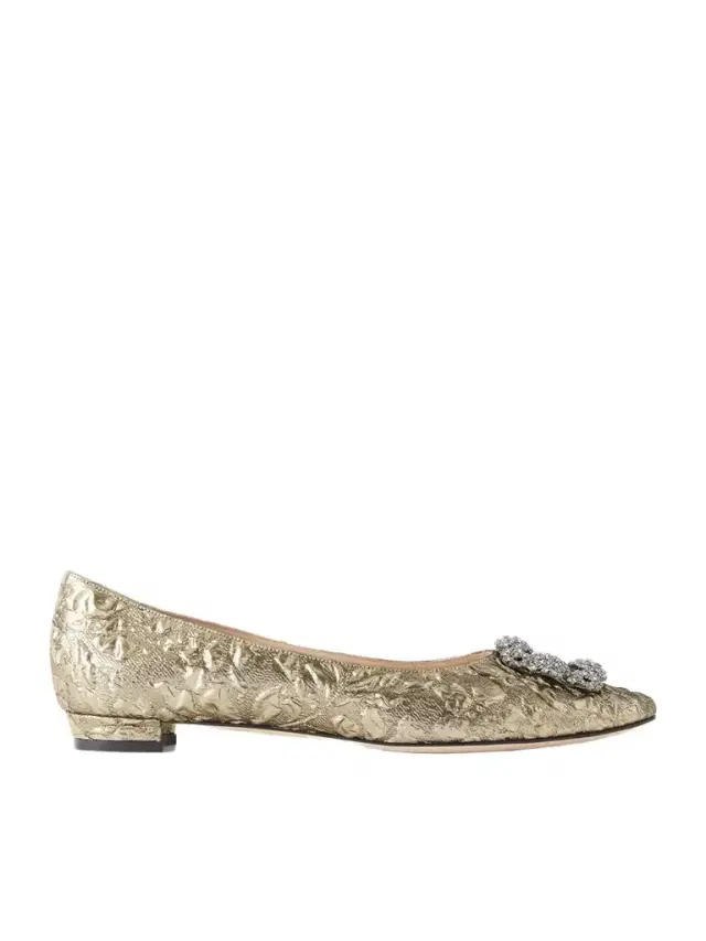 Manolo Blahnik + Emilia Wickstead Hangisi Crystal-embellished Metallic Jacquard Ballet Flats