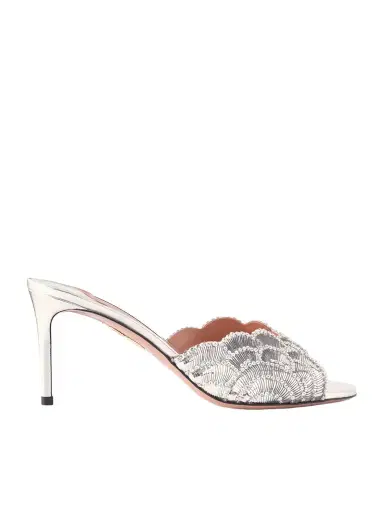 Aquazzura Ce Soir 75 Embellished Metallic Leather Mule | Thumbnail 1 Aquazzura Ce Soir 75 Embellished Metallic Leather Mule | Thumbnail 1