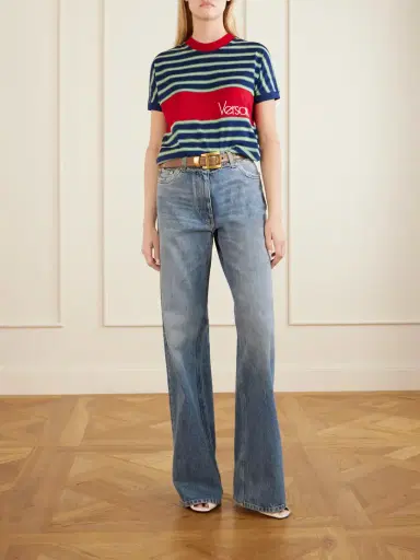 Versace Logo-embroidered Striped Cotton-jersey T-shirt | Thumbnail 2 Versace Logo-embroidered Striped Cotton-jersey T-shirt | Thumbnail 2