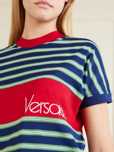 Versace Logo-embroidered Striped Cotton-jersey T-shirt | Thumbnail 5 Versace Logo-embroidered Striped Cotton-jersey T-shirt | Thumbnail 5