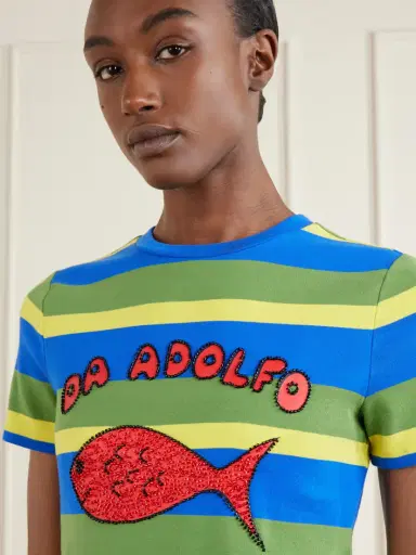 Staud + Da Adolfo Weekender Striped Printed Cotton-blend T-shirt | Thumbnail 5 Staud + Da Adolfo Weekender Striped Printed Cotton-blend T-shirt | Thumbnail 5