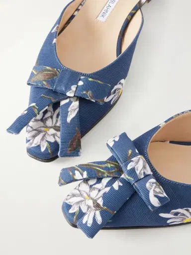 Manolo Blahnik + Emilia Wickstead Bow-embellished Floral-print Grosgrain Flats | Thumbnail 5
