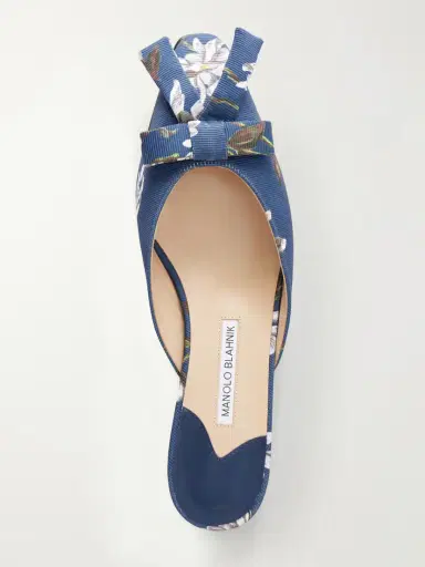 Manolo Blahnik + Emilia Wickstead Bow-embellished Floral-print Grosgrain Flats | Thumbnail 6