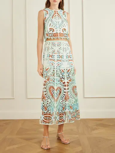 Emporio Sirenuse Rita Brisé Mare Broderie Anglaise Cotton Midi Skirt | Thumbnail 2 Emporio Sirenuse Rita Brisé Mare Broderie Anglaise Cotton Midi Skirt | Thumbnail 2
