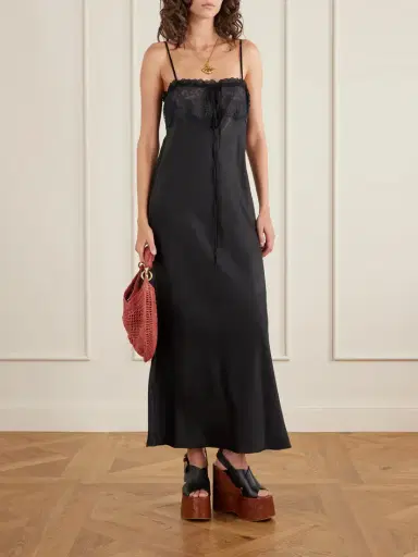 Chloé Lace-trimmed Silk-satin Midi Dress | Thumbnail 2 Chloé Lace-trimmed Silk-satin Midi Dress | Thumbnail 2