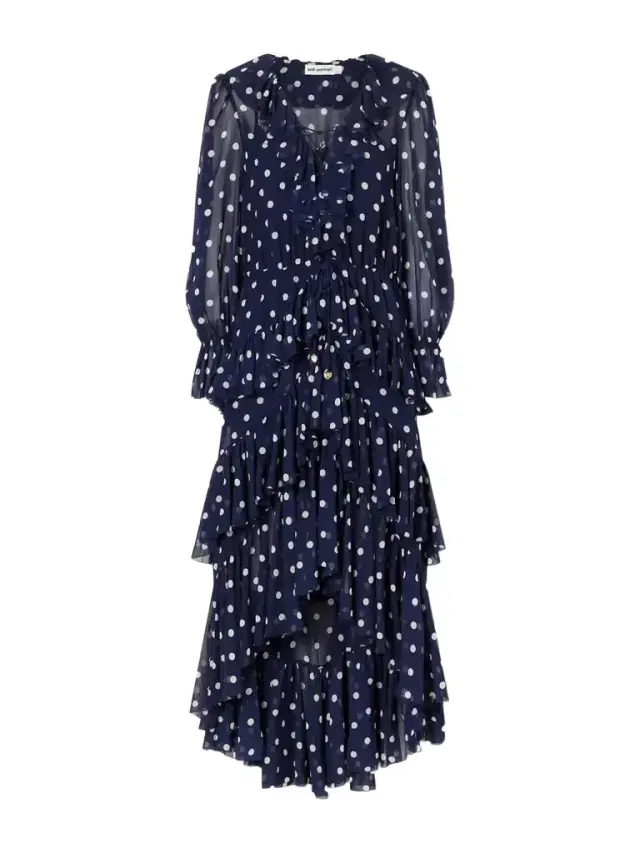 Ruffled Tiered Polka-dot Georgette Midi Dress
