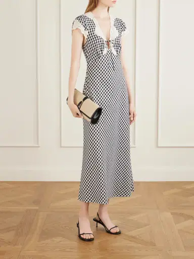 Rixo Amari Bow-detailed Lace-trimmed Checked Woven Midi Dress | Thumbnail 2 Rixo Amari Bow-detailed Lace-trimmed Checked Woven Midi Dress | Thumbnail 2