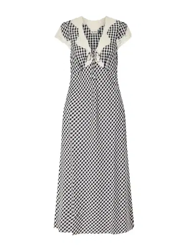 Rixo Amari Bow-detailed Lace-trimmed Checked Woven Midi Dress | Thumbnail 1 Rixo Amari Bow-detailed Lace-trimmed Checked Woven Midi Dress | Thumbnail 1