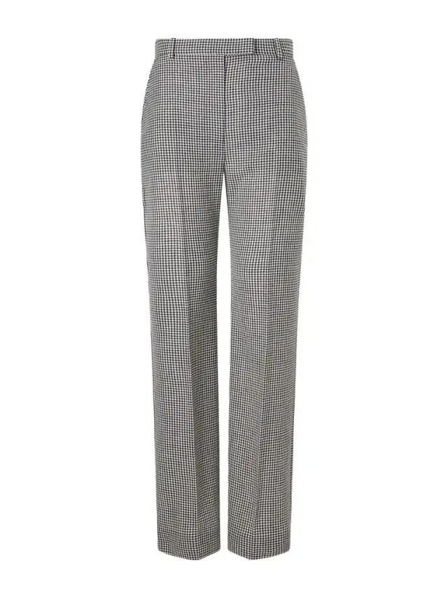 Gingham Wool Straight-leg Pants