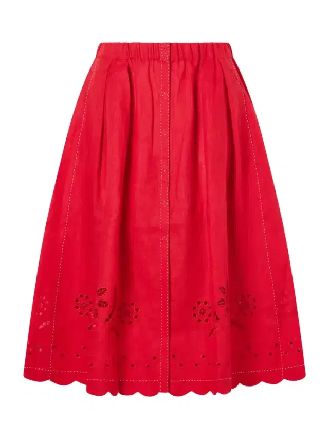Broderie Anglaise-trimmed Linen Midi Skirt