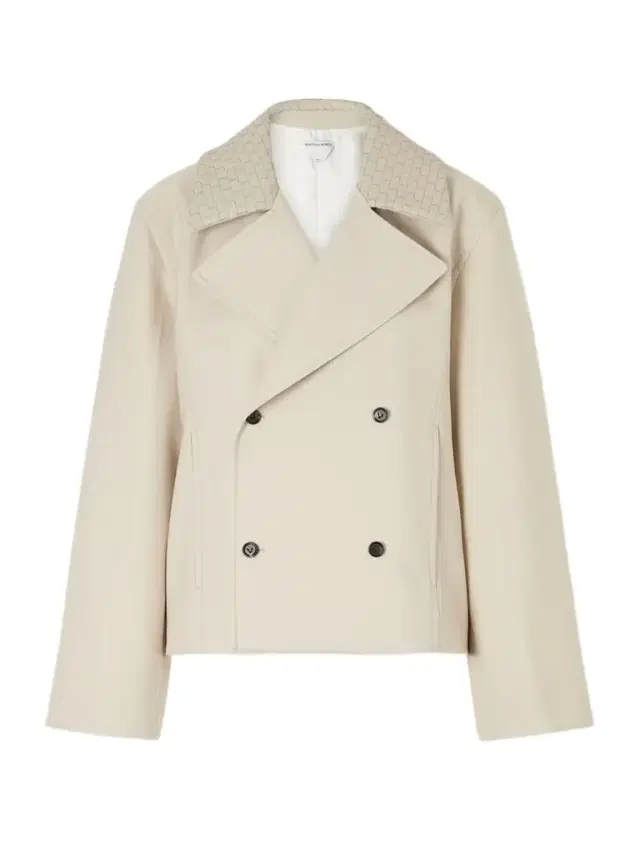 Double-breasted Intrecciato Leather-trimmed Striped Wool And Cotton-blend Jacket