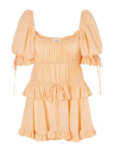 Chloé Shirred Tiered Silk Georgette Mini Dress | Thumbnail 1