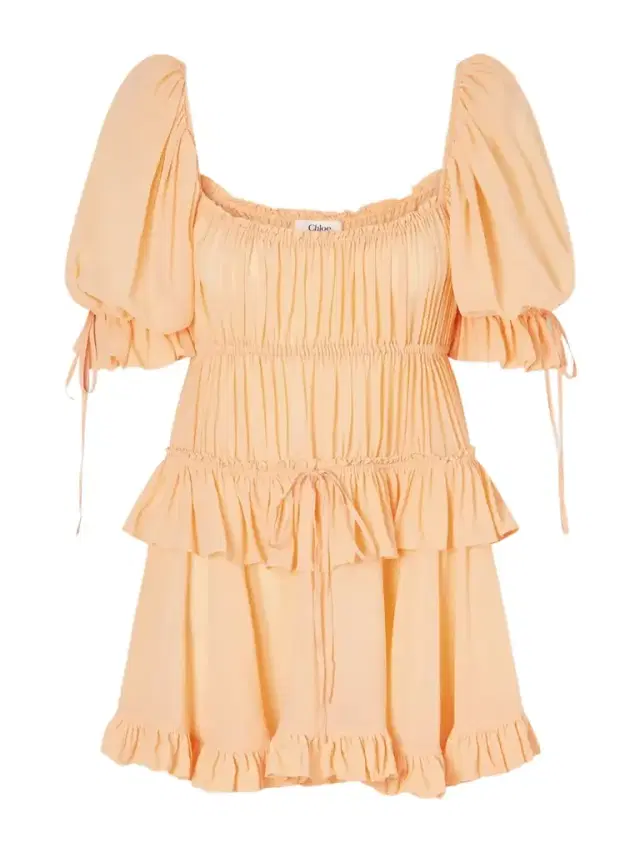 Chloé Shirred Tiered Silk Georgette Mini Dress