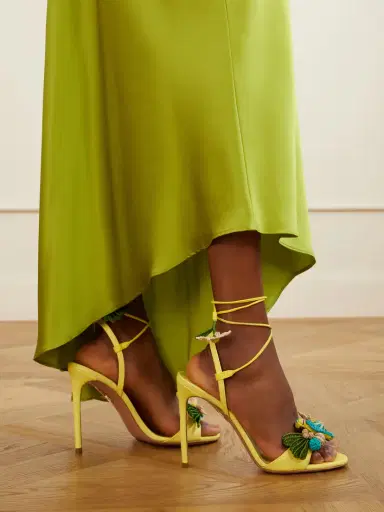 Aquazzura Birdsong 105 Leather-trimmed Raffia Sandals | Thumbnail 2