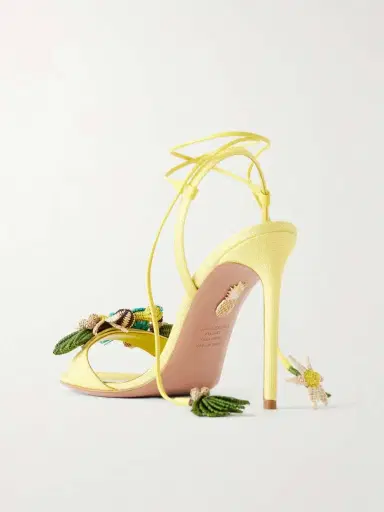 Aquazzura Birdsong 105 Leather-trimmed Raffia Sandals | Thumbnail 3