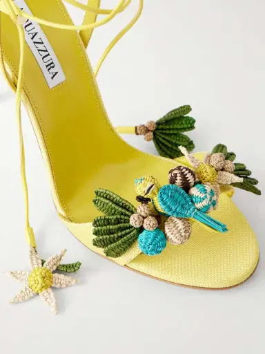 Aquazzura Birdsong 105 Leather-trimmed Raffia Sandals | Thumbnail 5