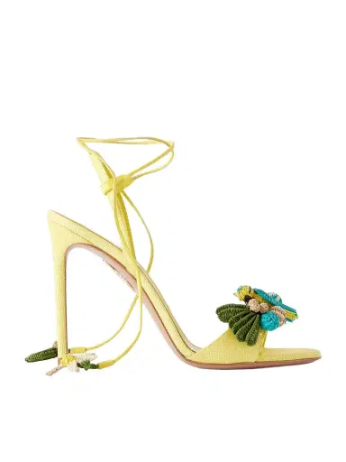 Aquazzura Birdsong 105 Leather-trimmed Raffia Sandals | Thumbnail 1
