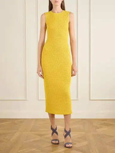 Alaïa Waffle-knit Silk Midi Dress | Thumbnail 2 Alaïa Waffle-knit Silk Midi Dress | Thumbnail 2