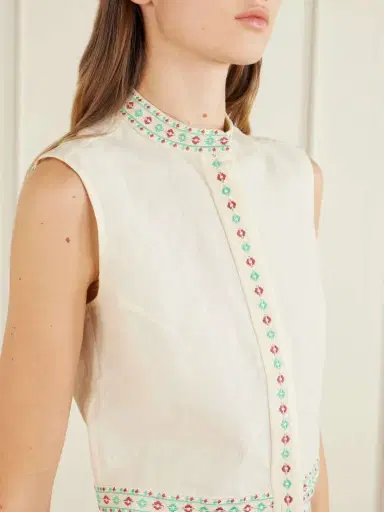 Emporio Sirenuse Andorra Astragal Mare Embroidered Linen And Cotton-blend Top | Thumbnail 4 Emporio Sirenuse Andorra Astragal Mare Embroidered Linen And Cotton-blend Top | Thumbnail 4
