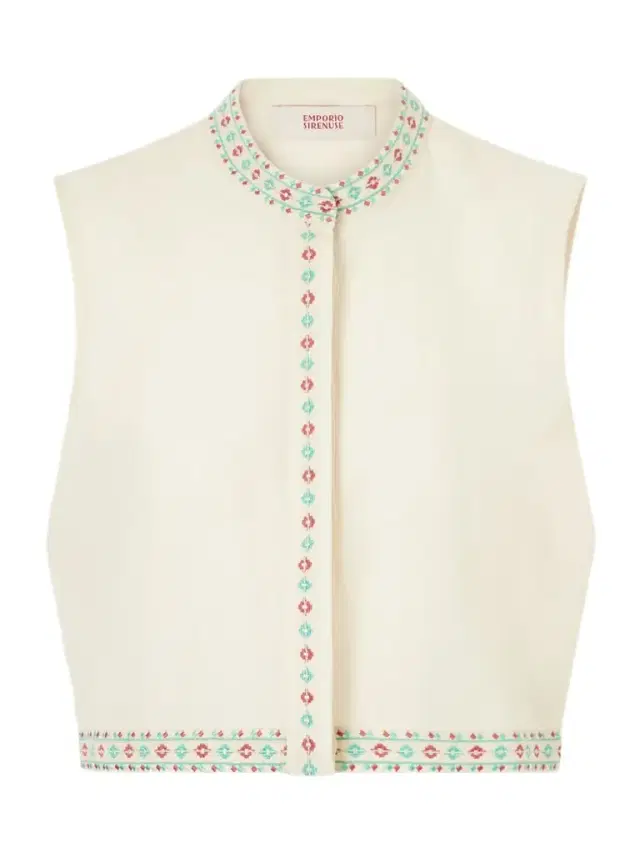 Andorra Astragal Mare Embroidered Linen And Cotton-blend Top