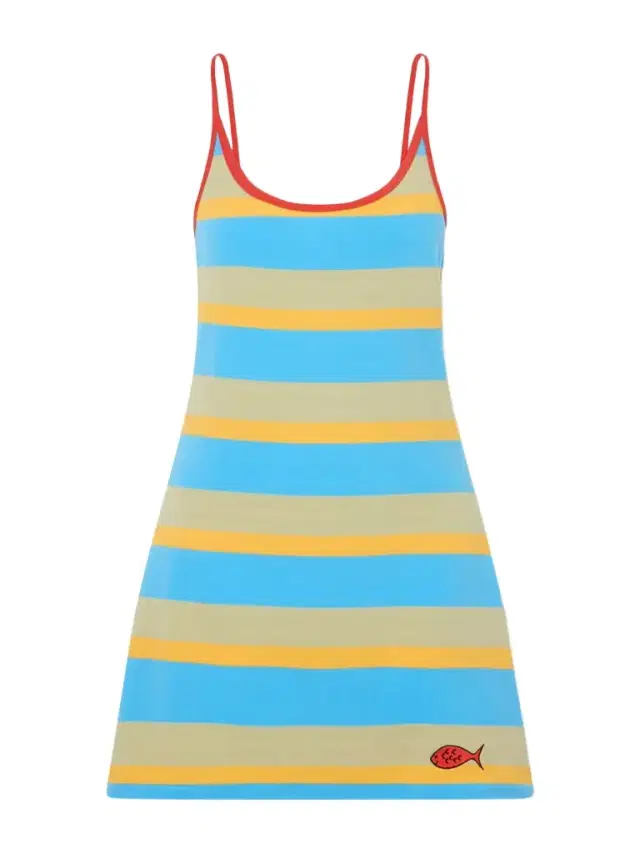Staud +da Adolfo Vespa Striped Logo-embroidered Cotton-blend Dress