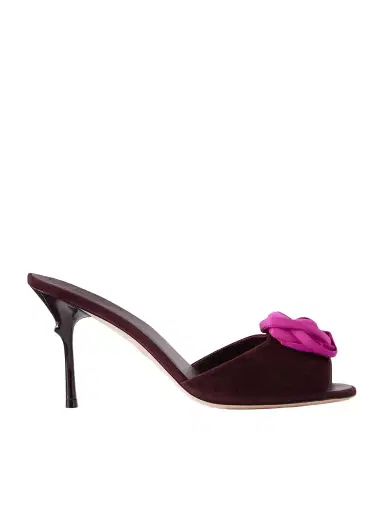 Roger Vivier Epine Rose 85 Floral-appliquéd Suede Mules | Thumbnail 1 Roger Vivier Epine Rose 85 Floral-appliquéd Suede Mules | Thumbnail 1