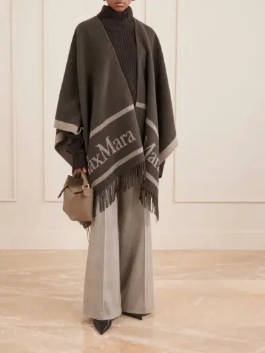 Max Mara Fringed Wool-jacquard Cape | Thumbnail 2 Max Mara Fringed Wool-jacquard Cape | Thumbnail 2