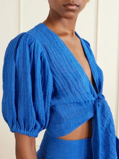Lisa Marie Fernandez Pouf Tie-detailed Linen-blend Blouse | Thumbnail 4