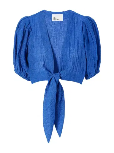 Lisa Marie Fernandez Pouf Tie-detailed Linen-blend Blouse | Thumbnail 1