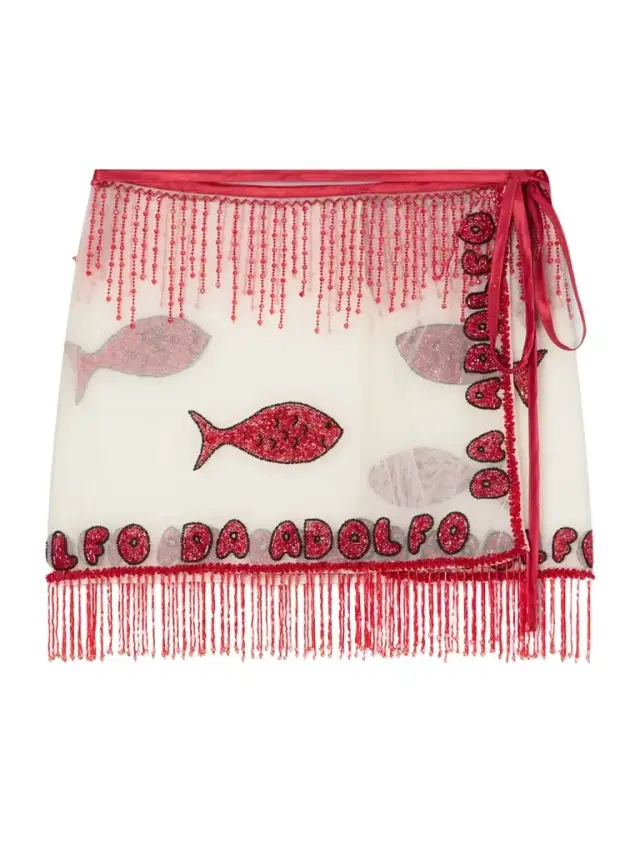 Staud + Da Adolfo Riva Fringed Beaded Mesh Sarong