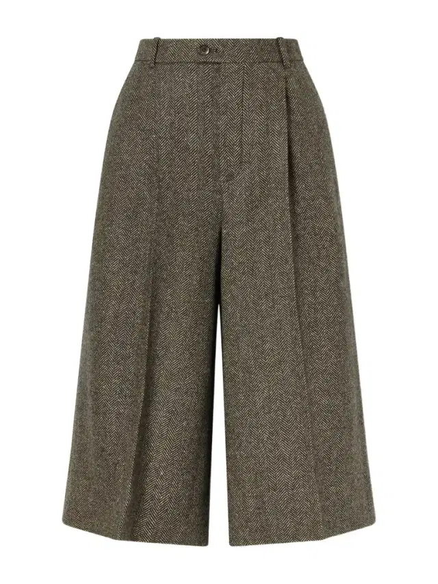 Herringbone Wool-blend Knee Shorts