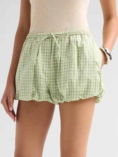 Simkhai Women's Gingham Bubble Shorts - Lime Gingham - Size XS | Thumbnail 4 Simkhai Women's Gingham Bubble Shorts - Lime Gingham - Size XS | Thumbnail 4