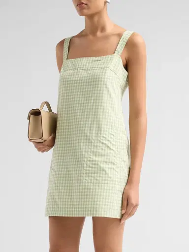 SIMKHAI Women's Sloan Gingham Mini Dress - Lime Gingham | Thumbnail 4