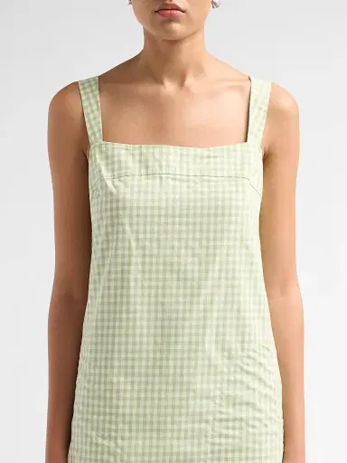 SIMKHAI Women's Sloan Gingham Mini Dress - Lime Gingham | Thumbnail 5
