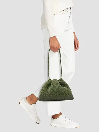 Bottega Veneta Women's Dustbag Medium Intrecciato Suede Shoulder Bag - Green Tweed Gold | Thumbnail 2