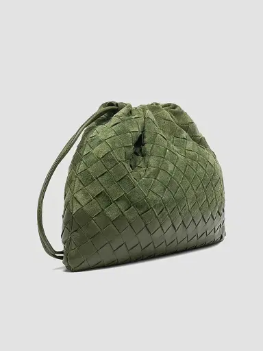 Bottega Veneta Women's Dustbag Medium Intrecciato Suede Shoulder Bag - Green Tweed Gold | Thumbnail 5
