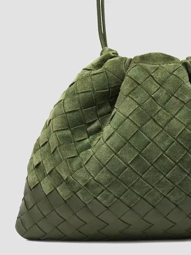Bottega Veneta Women's Dustbag Medium Intrecciato Suede Shoulder Bag - Green Tweed Gold | Thumbnail 7