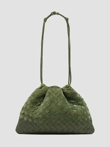 Bottega Veneta Women's Dustbag Medium Intrecciato Suede Shoulder Bag - Green Tweed Gold | Thumbnail 8