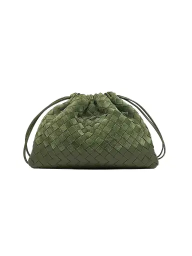 Bottega Veneta Women's Dustbag Medium Intrecciato Suede Shoulder Bag - Green Tweed Gold | Thumbnail 1